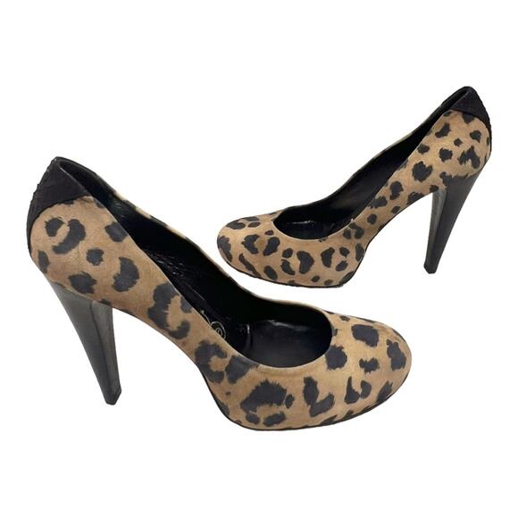 TIBI NEW YORK Suede Leather Cheetah Tan & Black Reptile Accent Back of Heels 10 - Picture 14 of 16